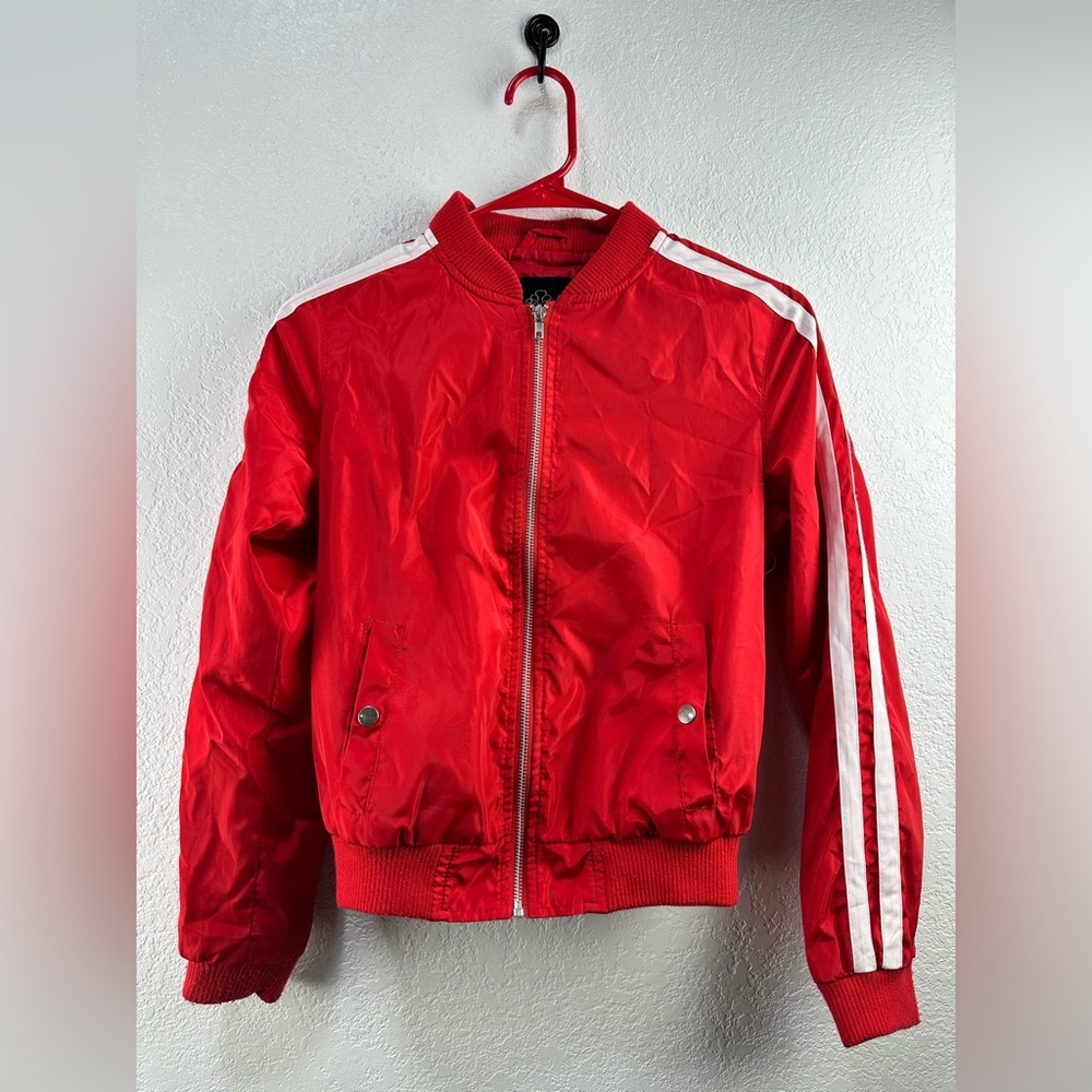 Louise Paris Juniors Red/White Striped Nylon Bomber Jacket Size Small